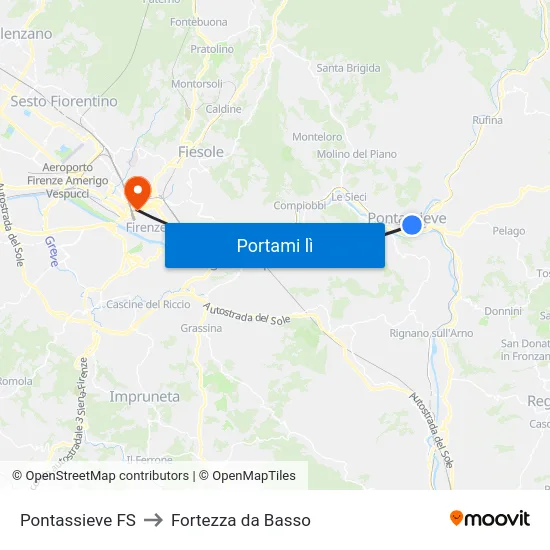 Pontassieve FS to Fortezza da Basso map