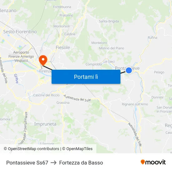 Pontassieve Ss67 to Fortezza da Basso map