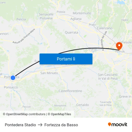 Pontedera Stadio to Fortezza da Basso map