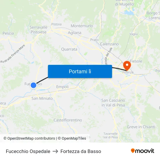 Fucecchio Ospedale to Fortezza da Basso map