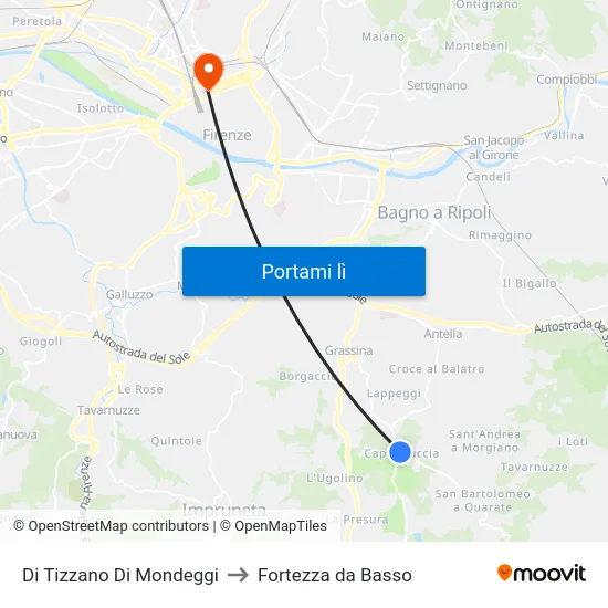 Di Tizzano Di Mondeggi to Fortezza da Basso map