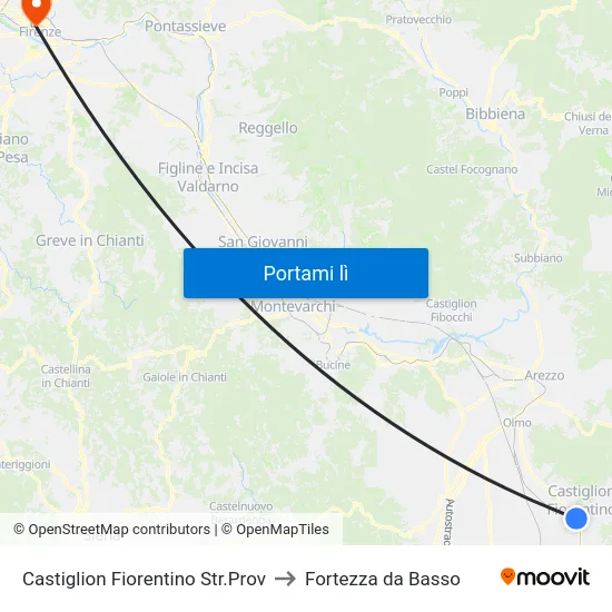 Castiglion Fiorentino Str.Prov to Fortezza da Basso map
