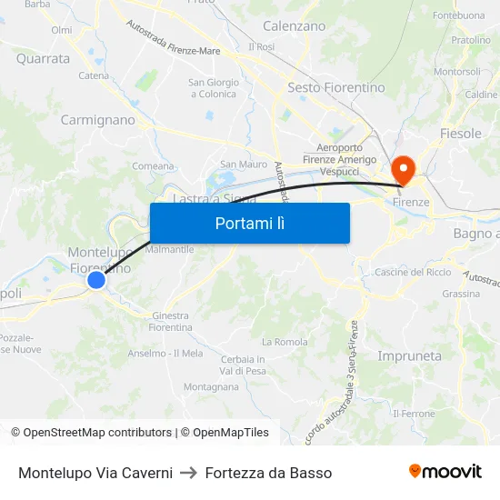 Montelupo Via Caverni to Fortezza da Basso map