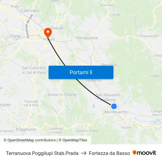 Terranuova Poggilupi Stab.Prada to Fortezza da Basso map