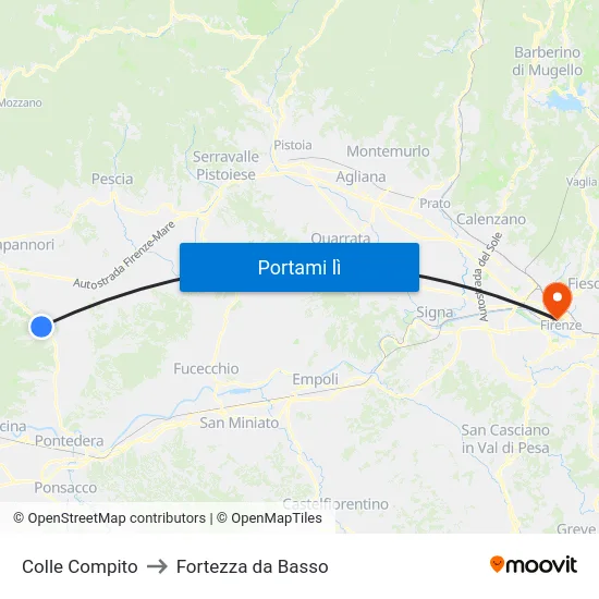 Colle Compito to Fortezza da Basso map