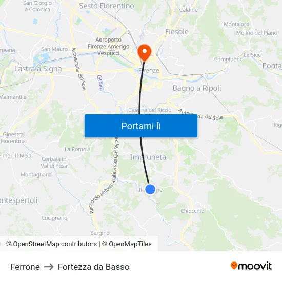 Ferrone to Fortezza da Basso map