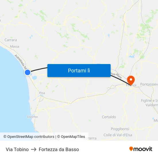 Via Tobino to Fortezza da Basso map