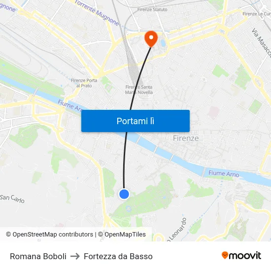 Romana Boboli to Fortezza da Basso map