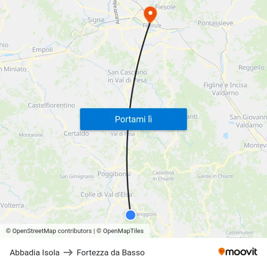 Abbadia Isola to Fortezza da Basso map