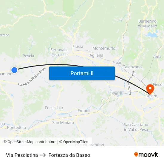 Via Pesciatina to Fortezza da Basso map