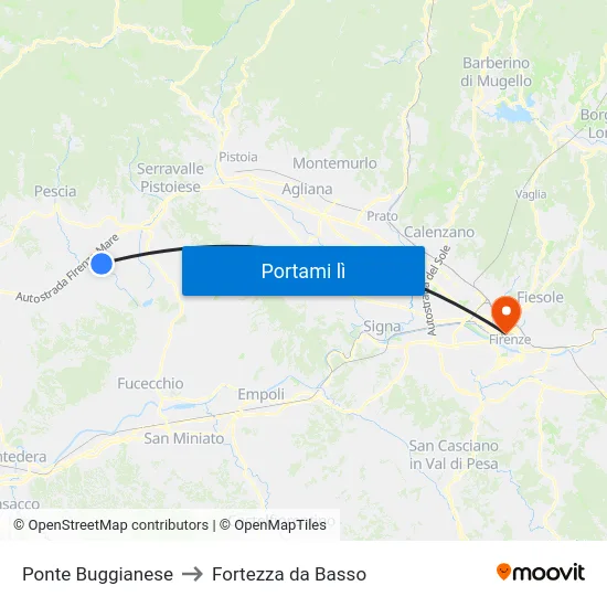 Ponte Buggianese to Fortezza da Basso map