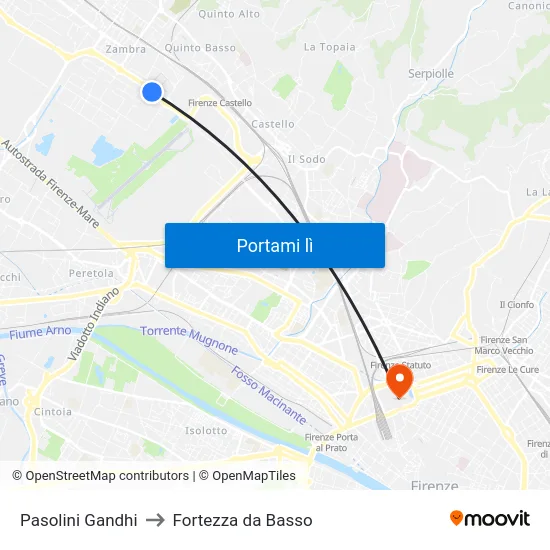 Pasolini Gandhi to Fortezza da Basso map