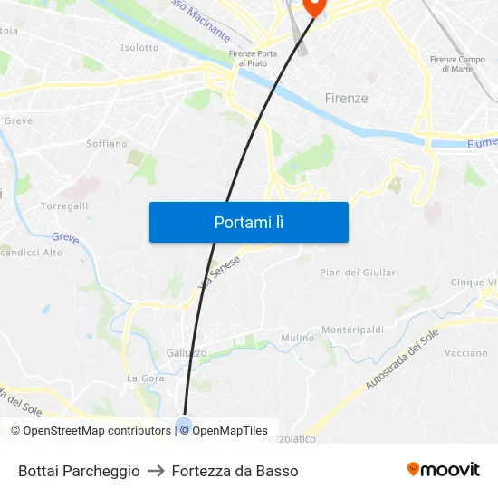 Bottai Parcheggio to Fortezza da Basso map
