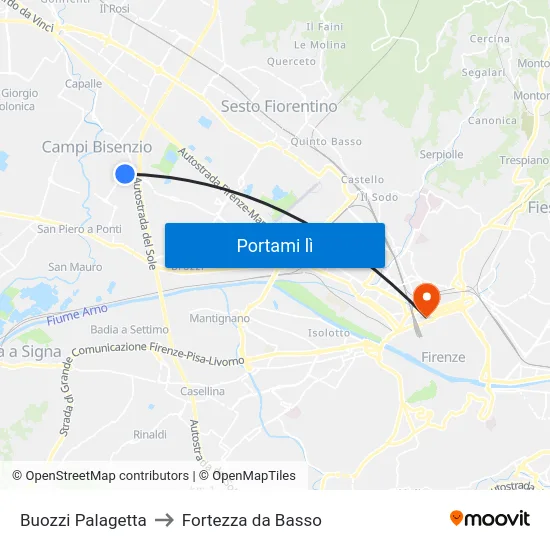 Buozzi Palagetta to Fortezza da Basso map