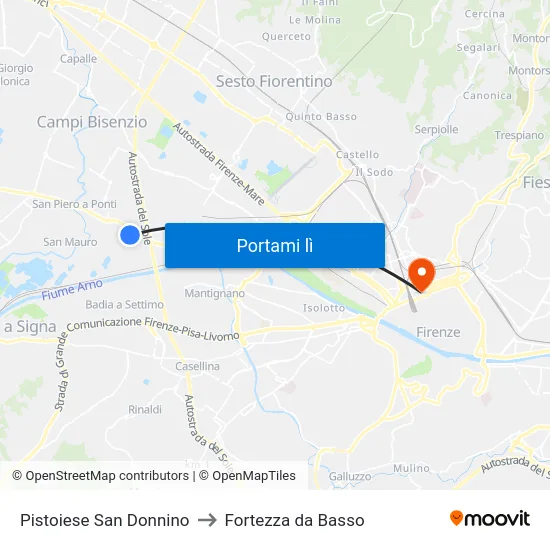 Pistoiese San Donnino to Fortezza da Basso map