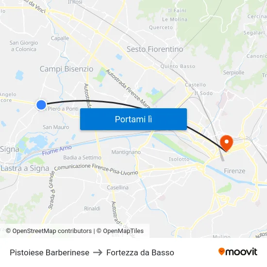 Pistoiese Barberinese to Fortezza da Basso map