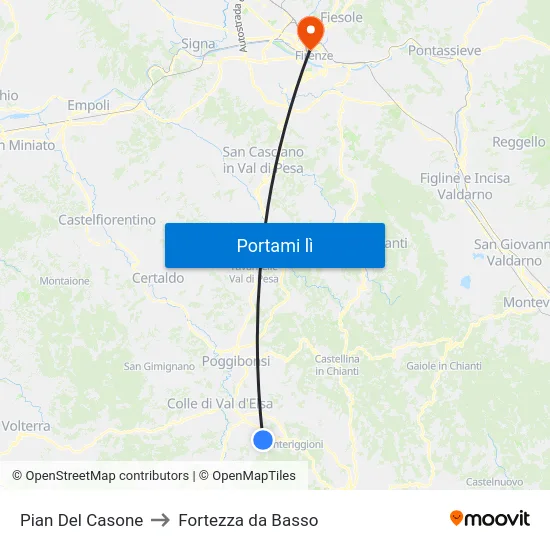 Pian Del Casone to Fortezza da Basso map
