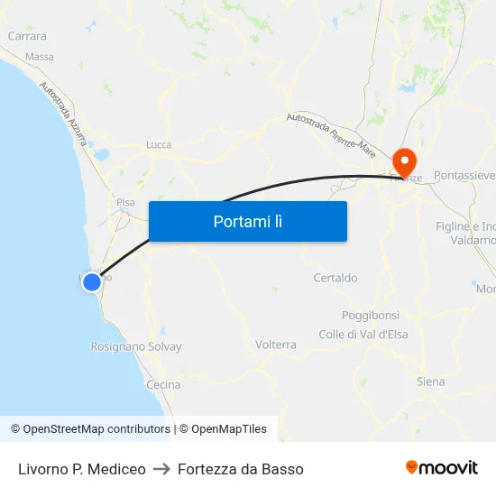 Livorno P. Mediceo to Fortezza da Basso map