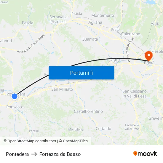 Pontedera to Fortezza da Basso map