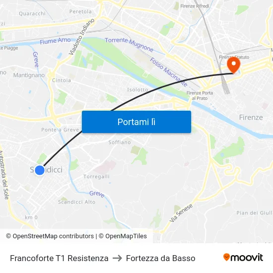 Francoforte T1 Resistenza to Fortezza da Basso map