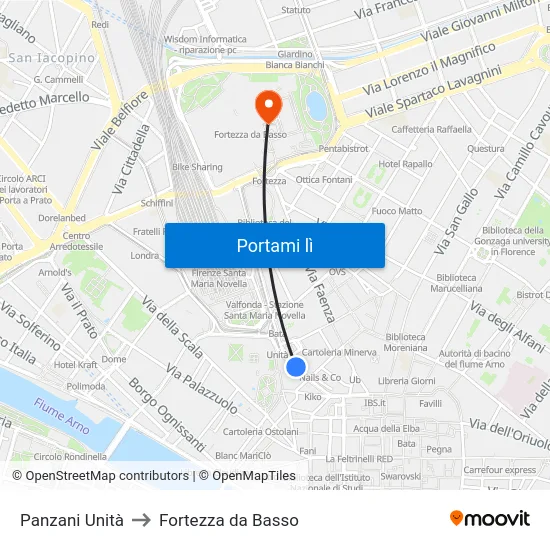 Panzani Unità to Fortezza da Basso map