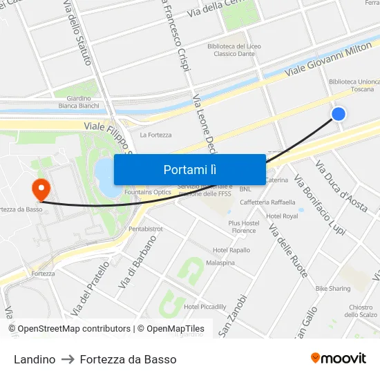 Landino to Fortezza da Basso map