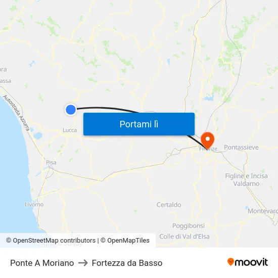 Ponte A Moriano to Fortezza da Basso map