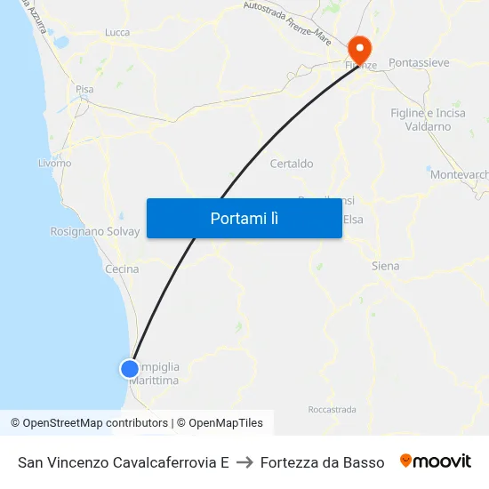 San Vincenzo Cavalcaferrovia E to Fortezza da Basso map