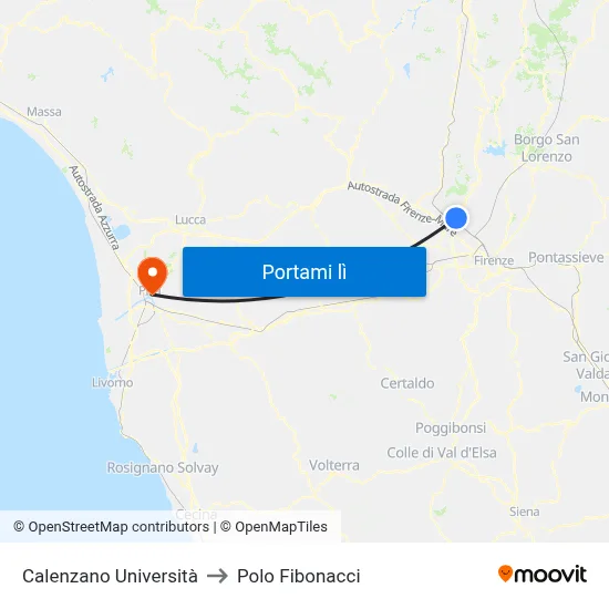Calenzano Università to Polo Fibonacci map