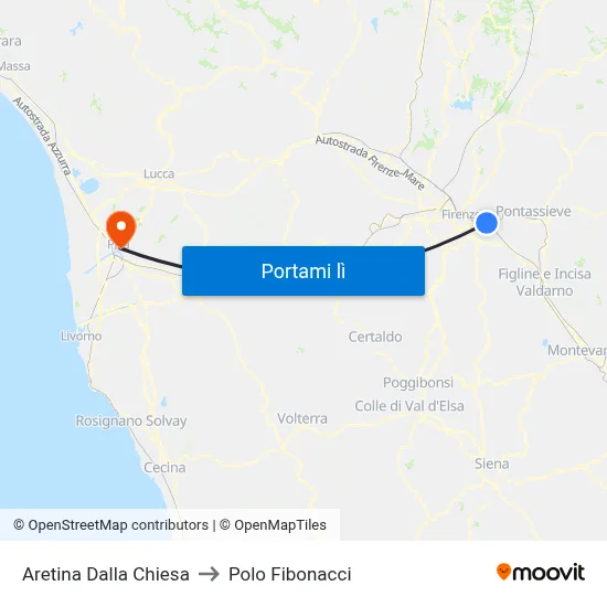 Aretina Dalla Chiesa to Polo Fibonacci map
