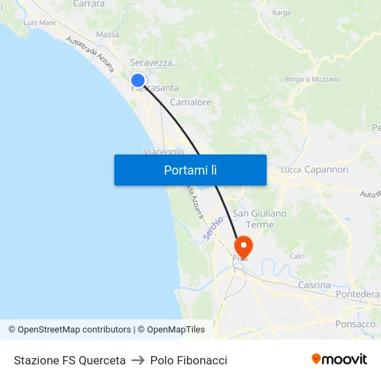 Stazione FS Querceta to Polo Fibonacci map