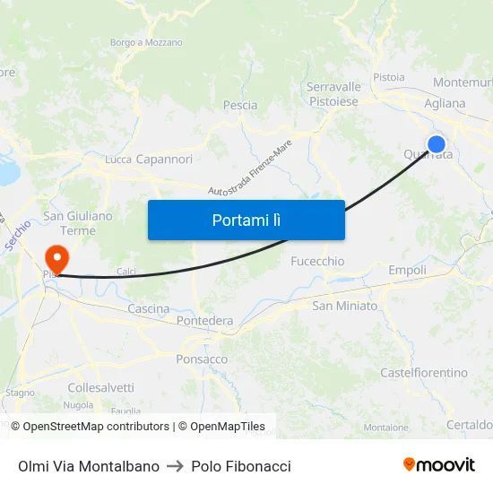 Olmi Via Montalbano to Polo Fibonacci map
