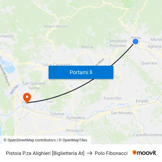 Pistoia P.za Alighieri [Biglietteria At] to Polo Fibonacci map
