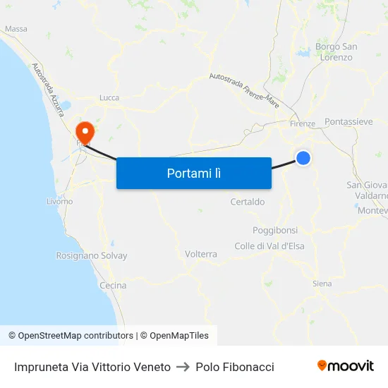 Impruneta Via Vittorio Veneto to Polo Fibonacci map
