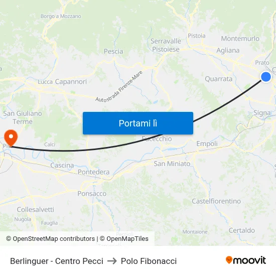 Berlinguer - Centro Pecci to Polo Fibonacci map