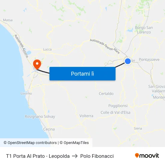 T1 Porta Al Prato - Leopolda to Polo Fibonacci map