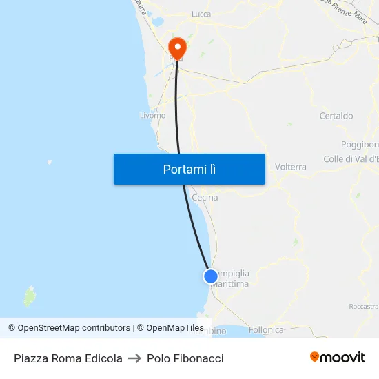 Piazza Roma Edicola to Polo Fibonacci map