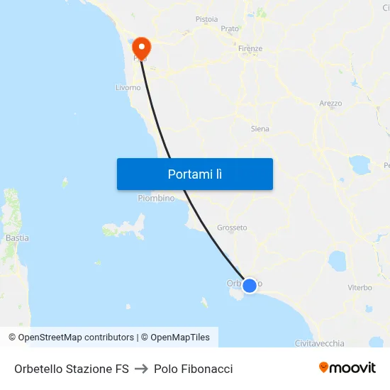 Orbetello Stazione FS to Polo Fibonacci map
