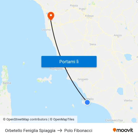 Orbetello Feniglia Spiaggia to Polo Fibonacci map