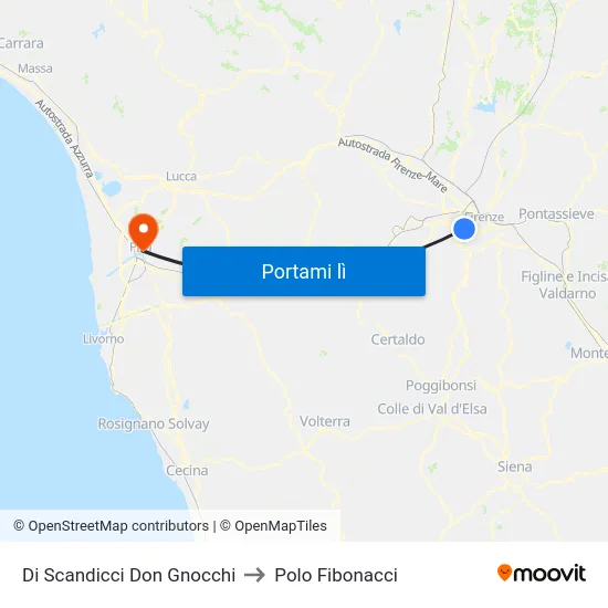 Di Scandicci Don Gnocchi to Polo Fibonacci map