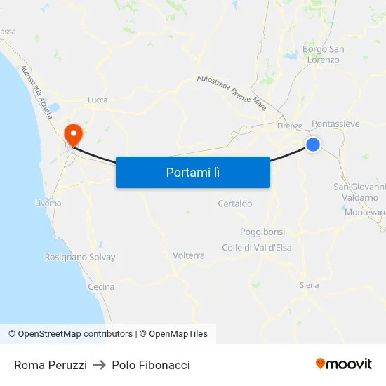 Roma Peruzzi to Polo Fibonacci map
