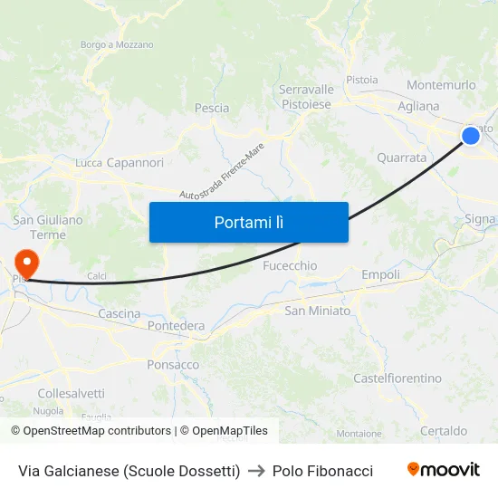 Via Galcianese (Scuole Dossetti) to Polo Fibonacci map