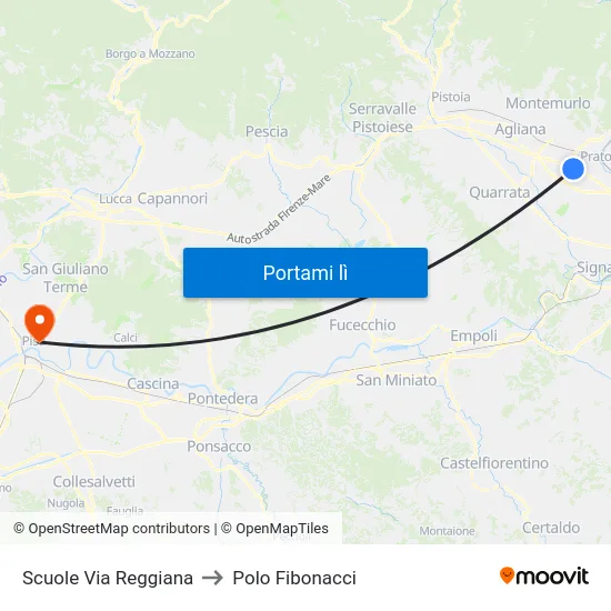Scuole Via Reggiana to Polo Fibonacci map