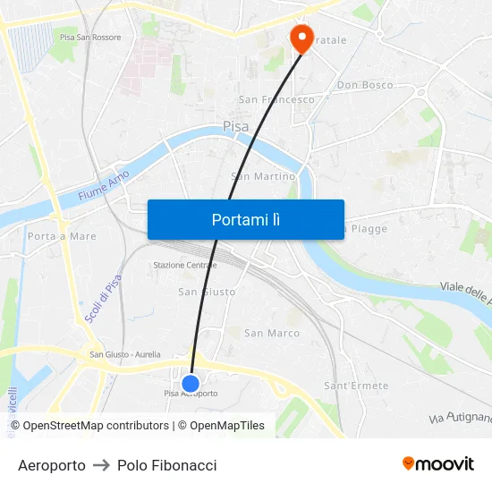 Aeroporto to Polo Fibonacci map