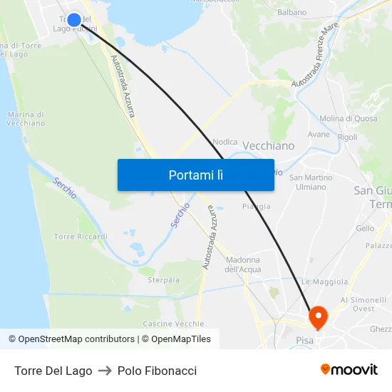 Torre Del Lago to Polo Fibonacci map