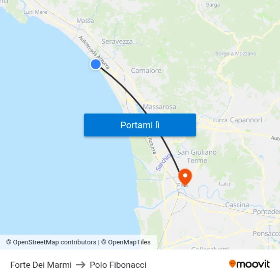 Forte Dei Marmi to Polo Fibonacci map