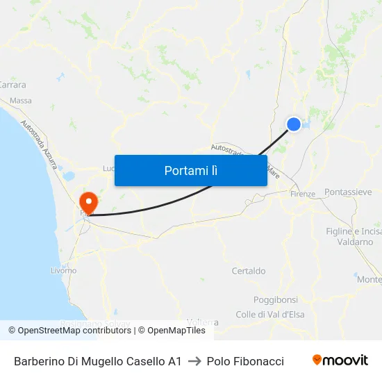 Barberino Di Mugello Casello A1 to Polo Fibonacci map