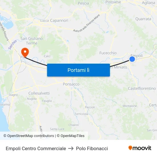 Empoli Centro Commerciale to Polo Fibonacci map