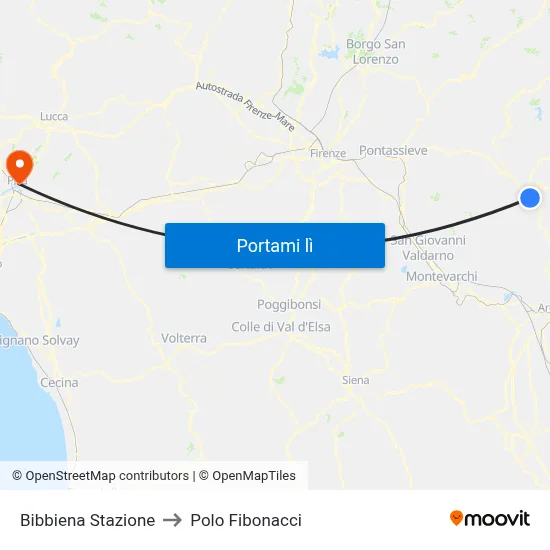 Bibbiena Stazione to Polo Fibonacci map