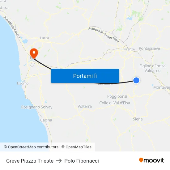 Greve Piazza Trieste to Polo Fibonacci map